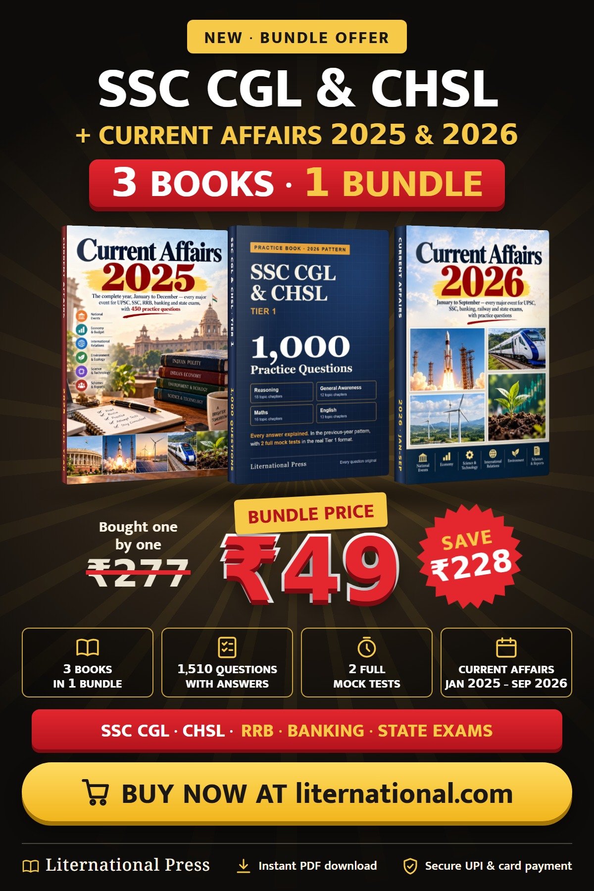 SSC CGL & CHSL + Current Affairs 2025 & 2026 – 3-Book Bundle